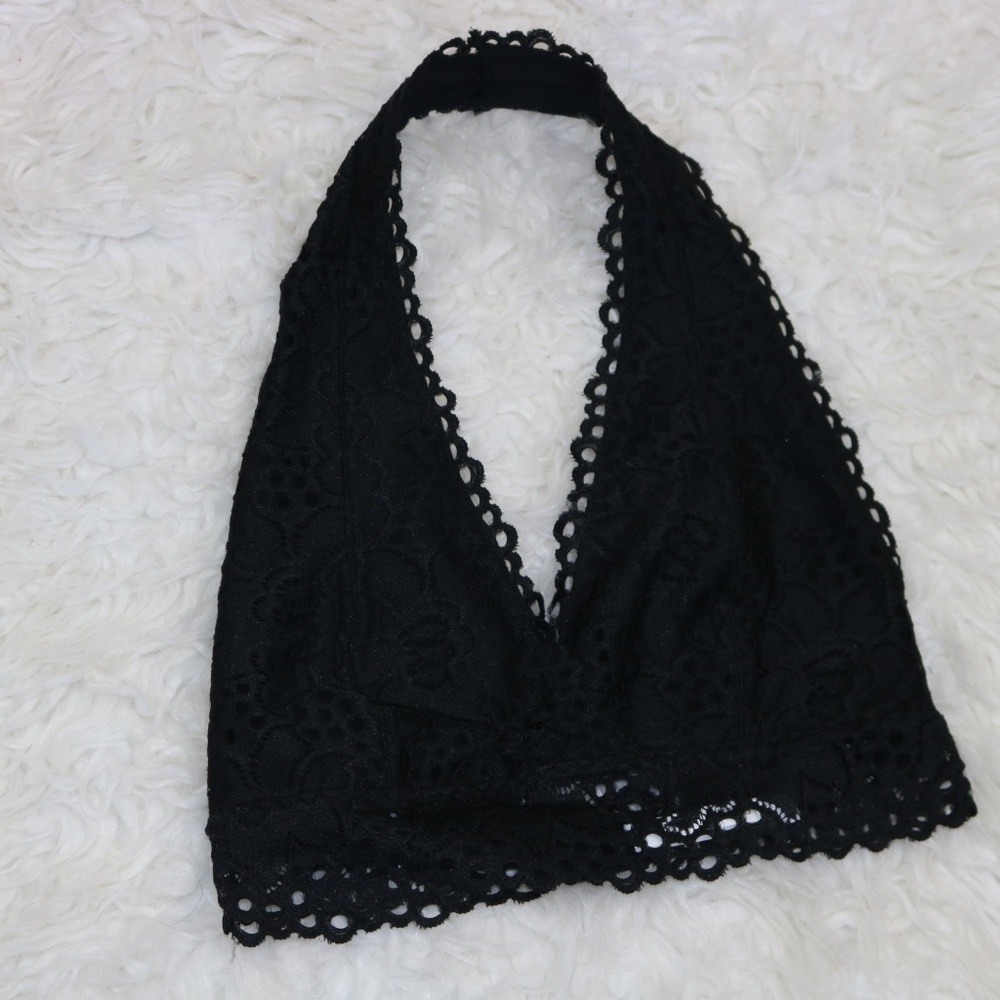 Zenana Black Lace Halter Bralette - Picture 2 of 6